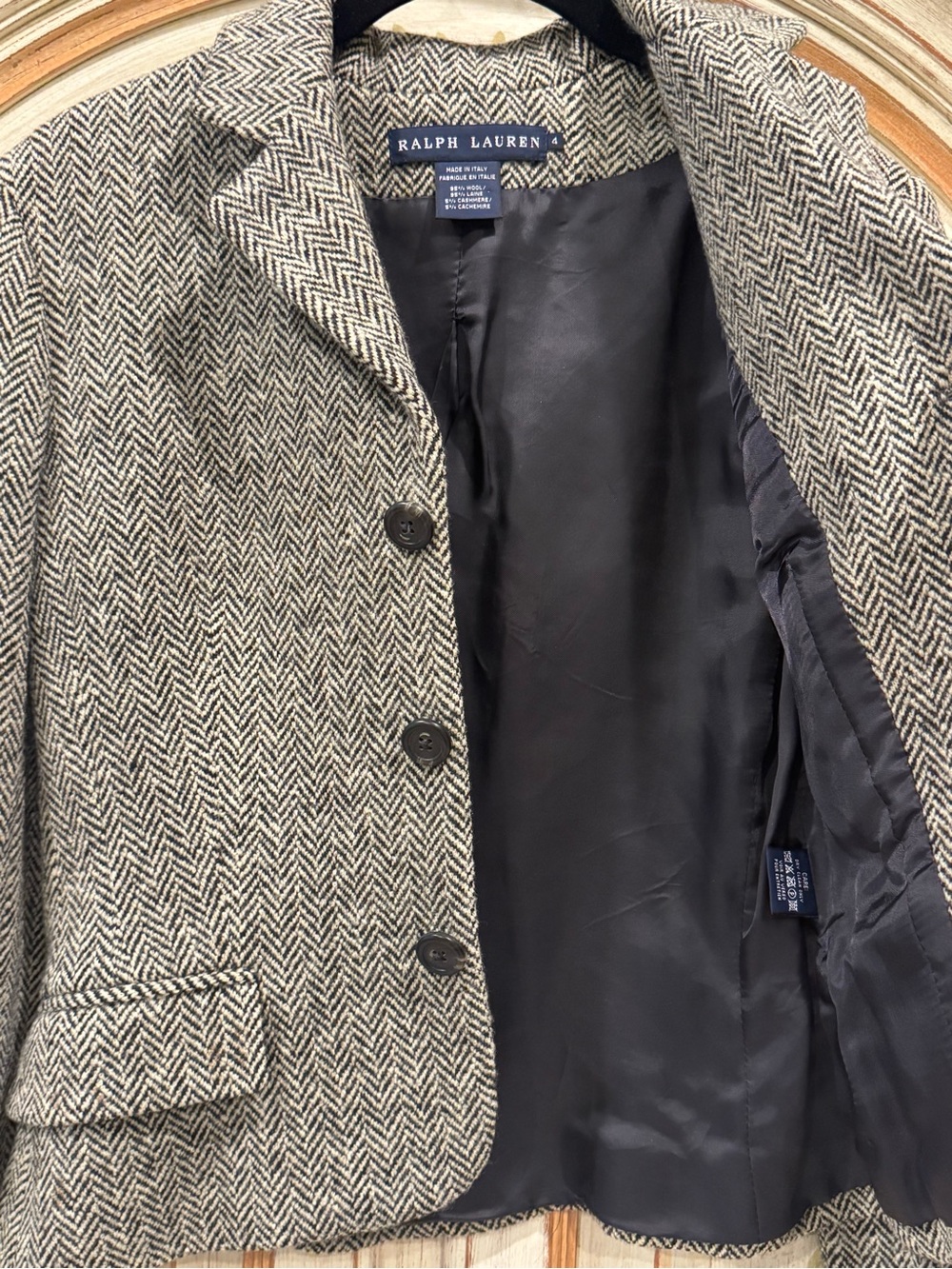 Ralph Lauren Blue Label Herringbone Wool Cashmere Blazer Sz 4 - Picture 6 of 9
